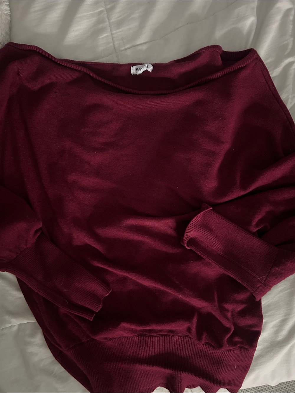 Garage Off-Shoulder Sweater in Burgundy